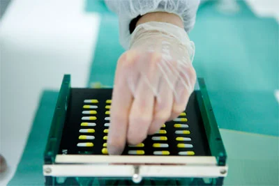 Eine Hand sortiert Kapseln