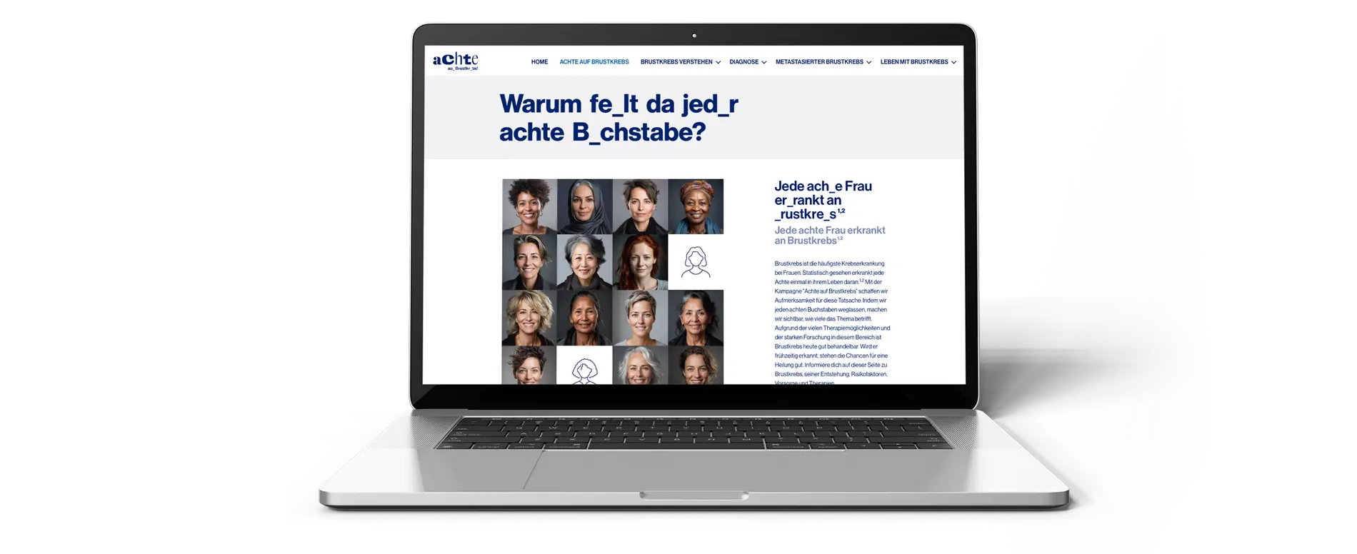 Laptop mit Ansicht der Webseite Achte auf Brustkrebs