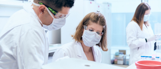A pair of doctors looking at something