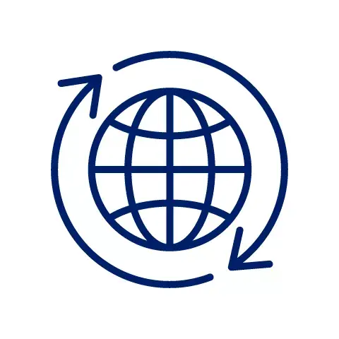 Ícone de globo com setas circulares em sentido horário