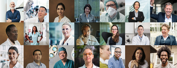 Une mosaique de portraits de nos collaborateurs.