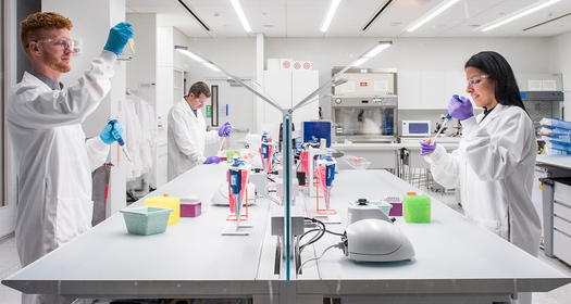 Novartis Wissenschaftlerinnen und Wissenschaftler in moderner Laborumgebung.