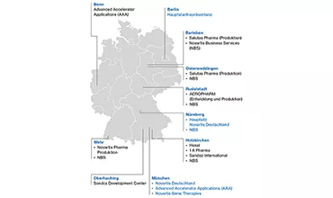 Standortkarte von Novartis in Deutschland