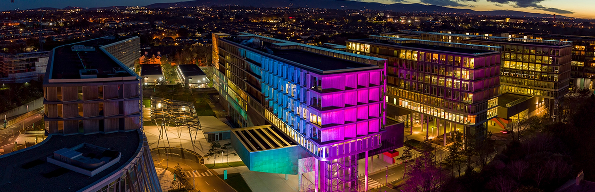 Photo of Novartis Dublin office lit up for rare disease day