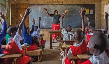 Malaria education session in school in Africa