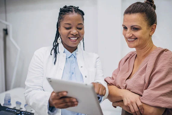 doctor-patient-interacting-medical-results-card