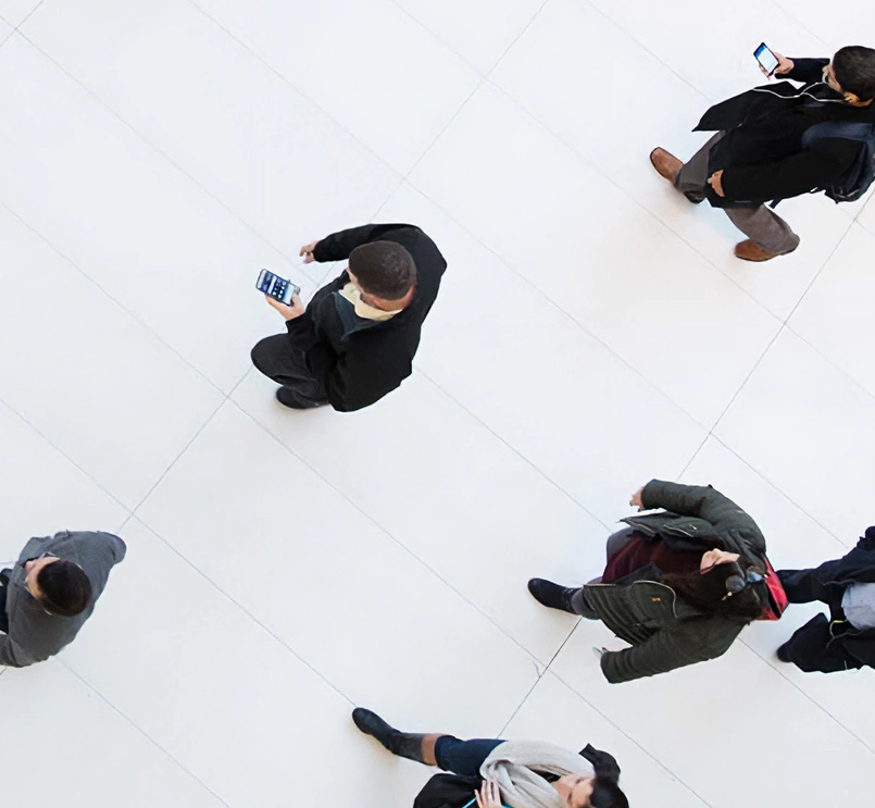 Photo of people walking taken from above