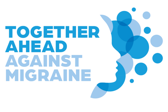 Illustratie met daarbij de tekst Together Ahead Against Migraine