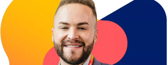 Novartis employee on colored background