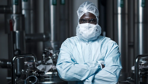 Scientist in protective clothing