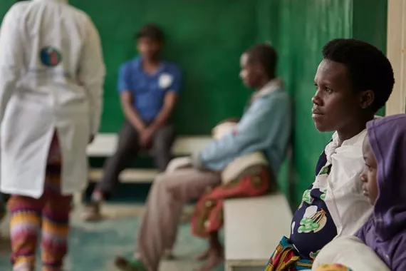 Young patients waiting outside an hospital in Rwanda