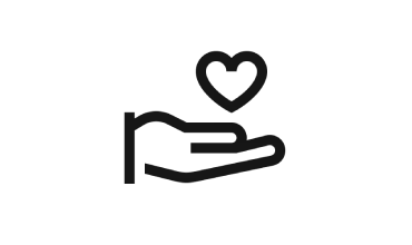 Black icon of a hand holding a heart