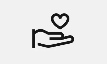 Black icon of a hand holding a heart