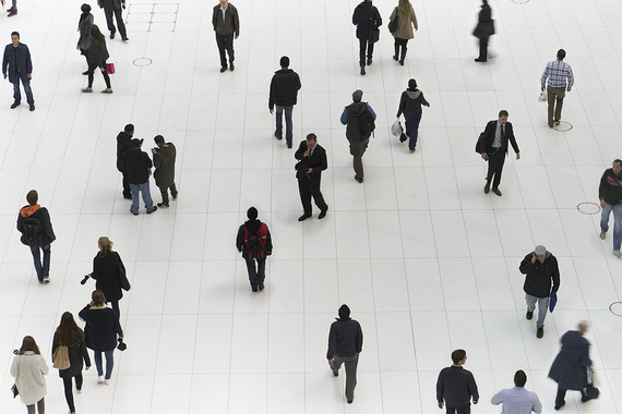 People walking, photographed from above