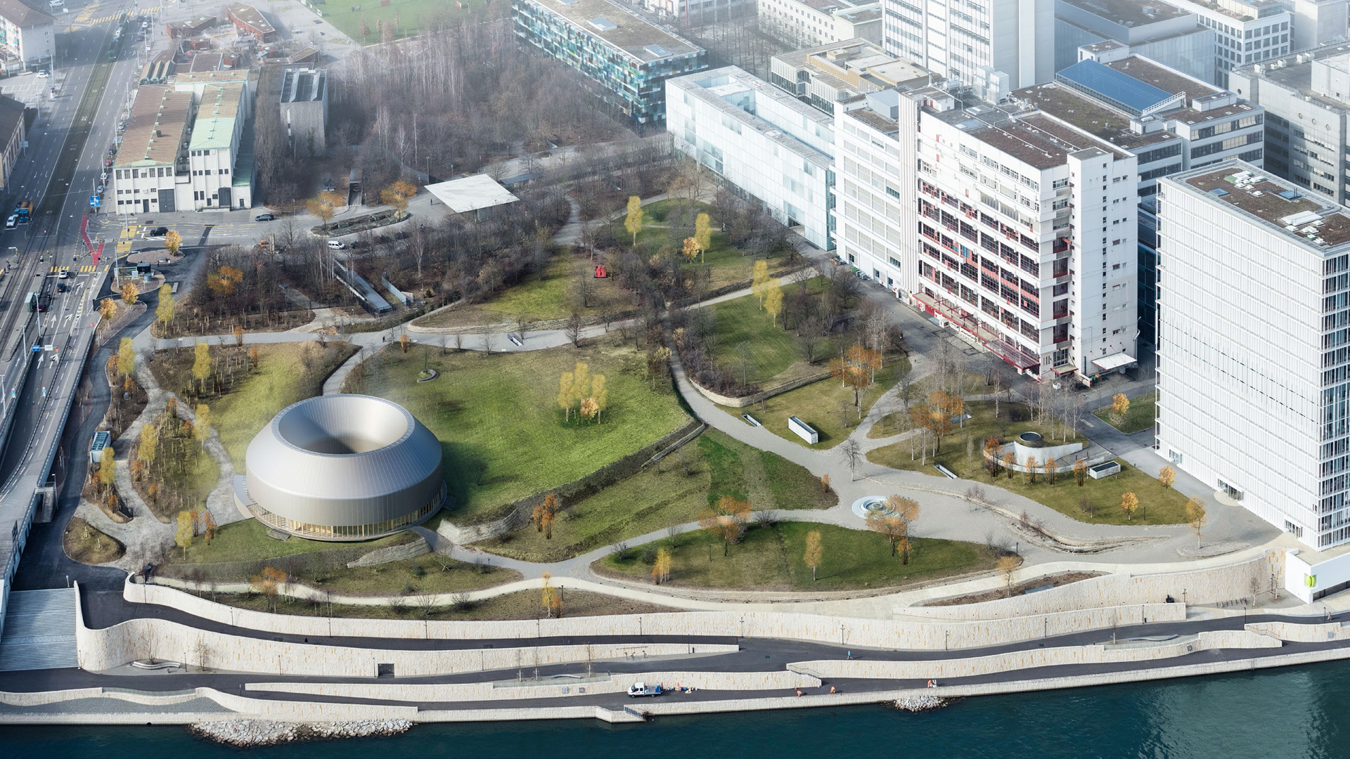 Novartis Pavillon, Wonders of Medicine, Aerial, Exterior, Basel, AMDL Circle