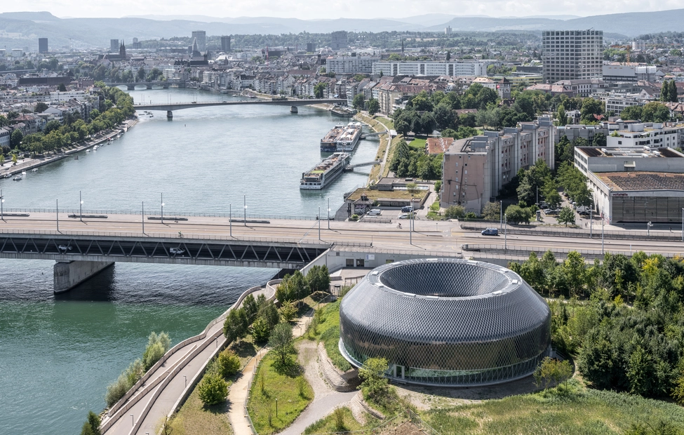View of the Novartis Pavillon towards Dreirosenbrücke and city center