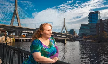 Laurie Brunner, a breast cancer survivor who participated in a Novartis clinical trial, in her home city of Boston, MA, US.