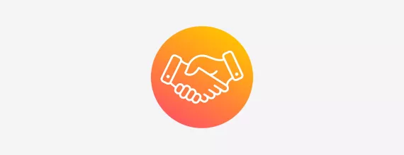Orange gradient icon of a handshake