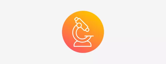 Orange gradient icon of a microscope