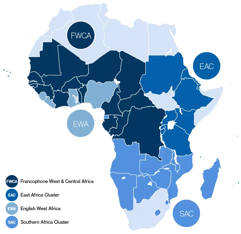 Four distinct clusters of Sub-Saharan Africa