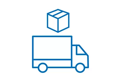 Blue truck and box icon