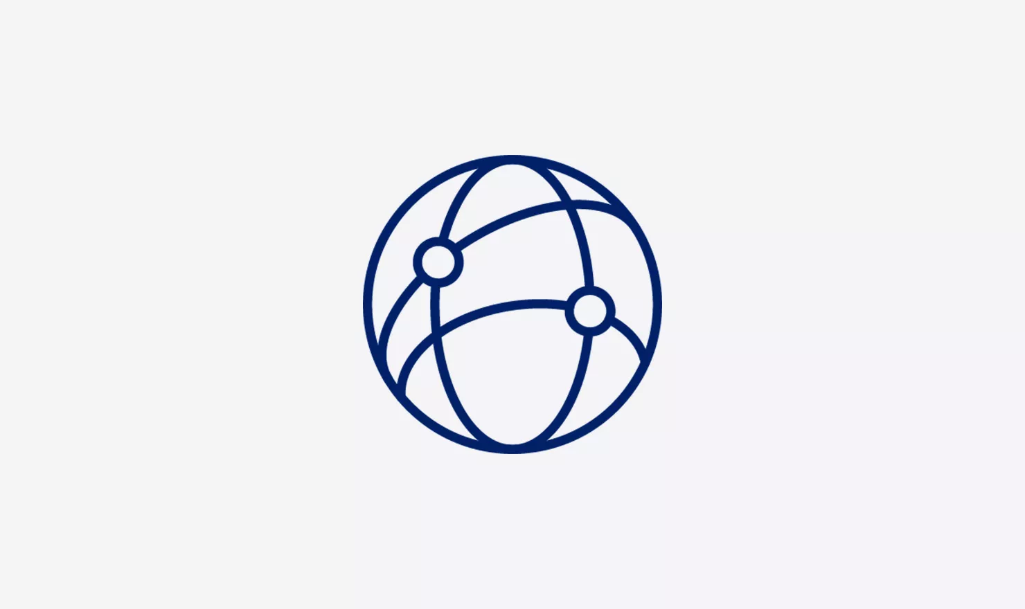 Blue outline icon of a globe
