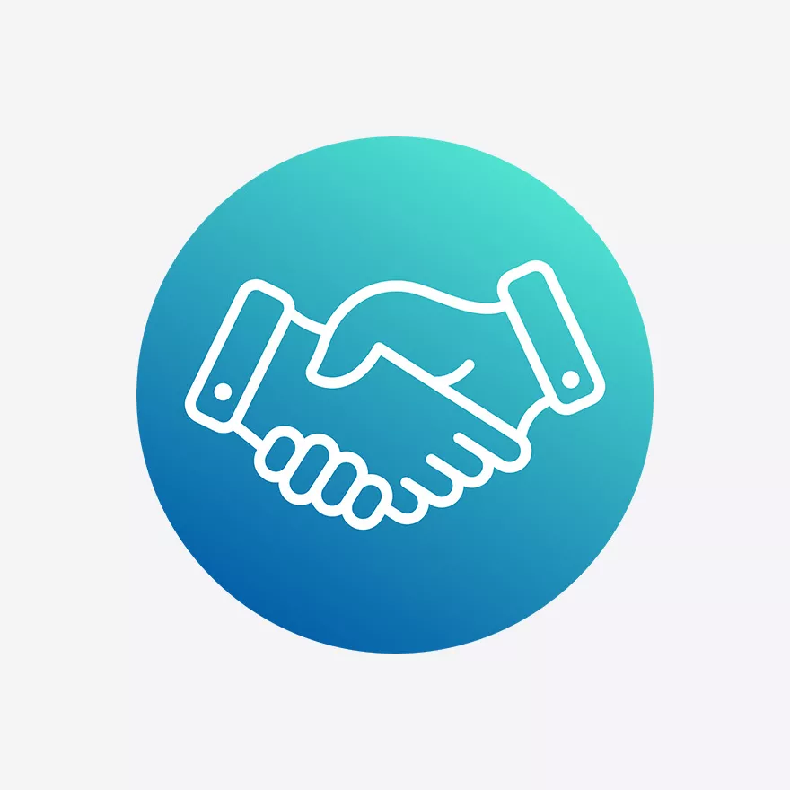 Blue gradient icon of a hand shake