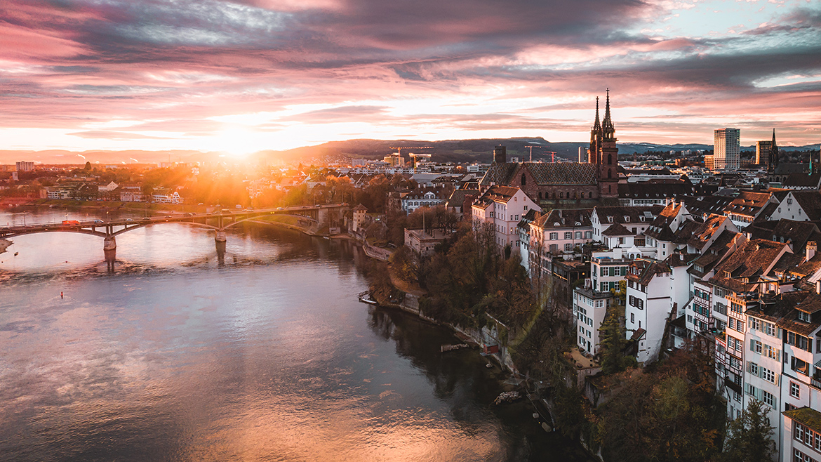 Aerial view of the historic center of Basel