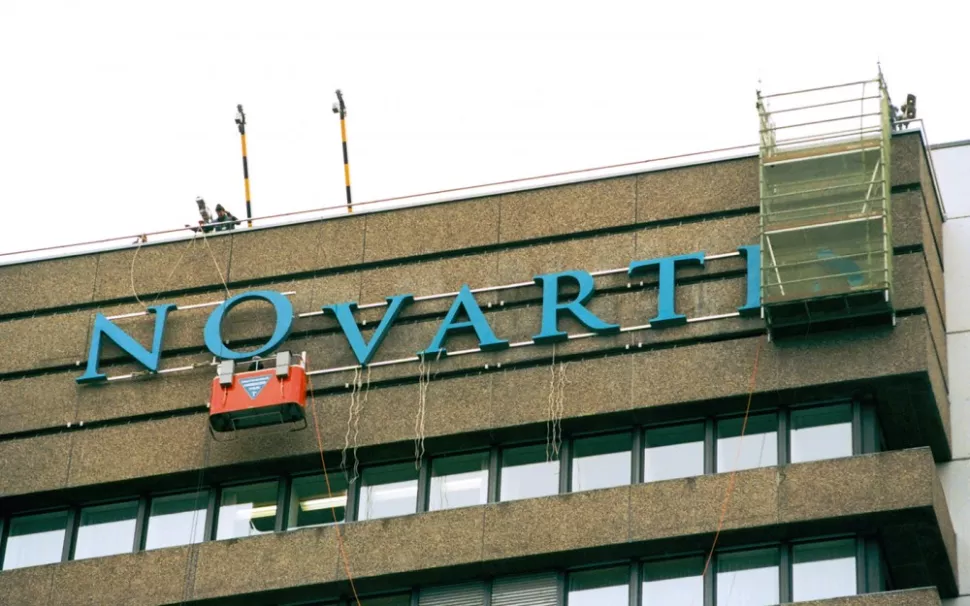 In early 1997, the new Novartis Logo is installed on the former Sandoz premises in Basel, Switzerland
