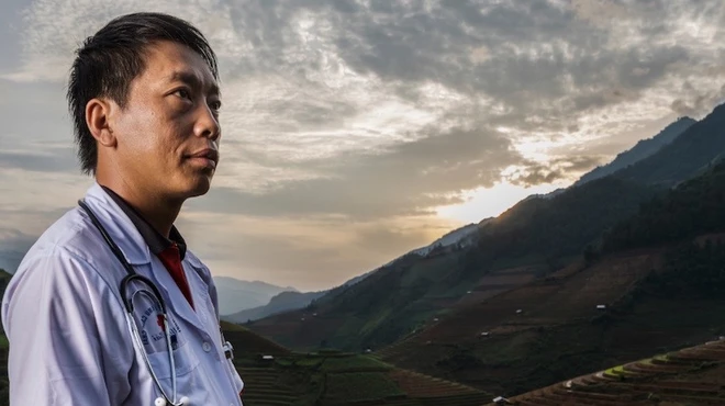 Dr Chang as Xinh, waits for patients at the community hospital in Mu Cang Chai, rural Vietnam.
