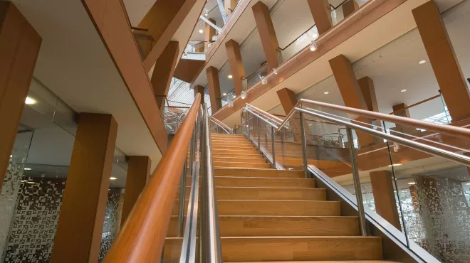 View of staircase in the Gehry building