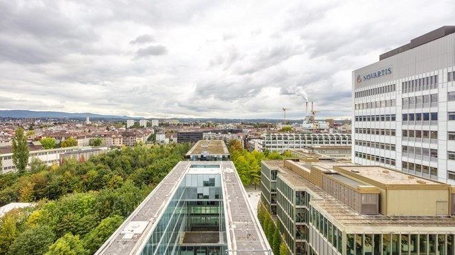 View of the Novartis Campus and Banting 1 building