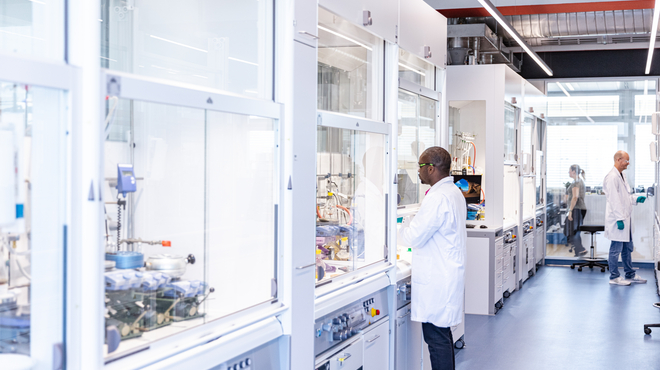 Scientists in a laboratory of Banting 1 where the Global Discovery Chemistry group is based