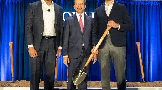 NC Groundbreaking - L-R - Vas Narasimhan, Marty Makary, Victor Bultó