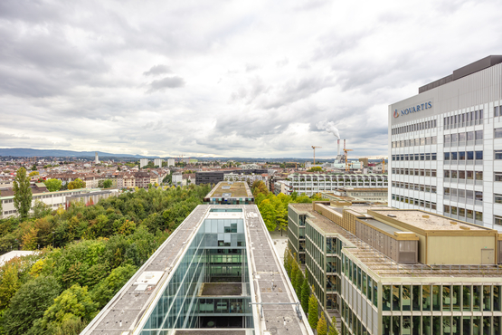 View of the Novartis Campus and Banting 1 building