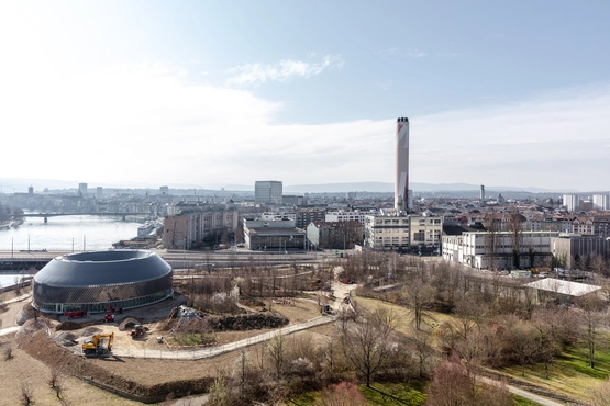 View from Novartis Campus towards Novartis Pavillon and Basel.