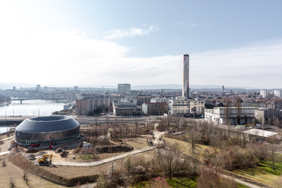 View from Novartis Campus towards Novartis Pavillon and Basel.