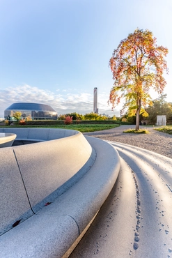 Park South of Novartis Campus with view to Novartis Pavillon