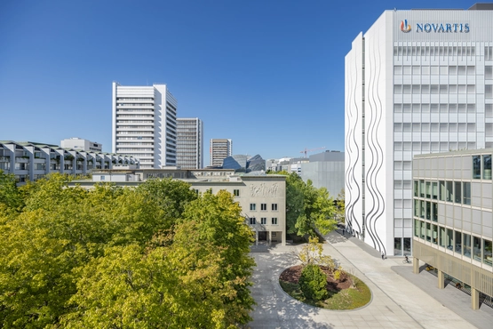 View of the Novartis logo on the Banting 1 building, Novartis Campus Basel (horizontal)
