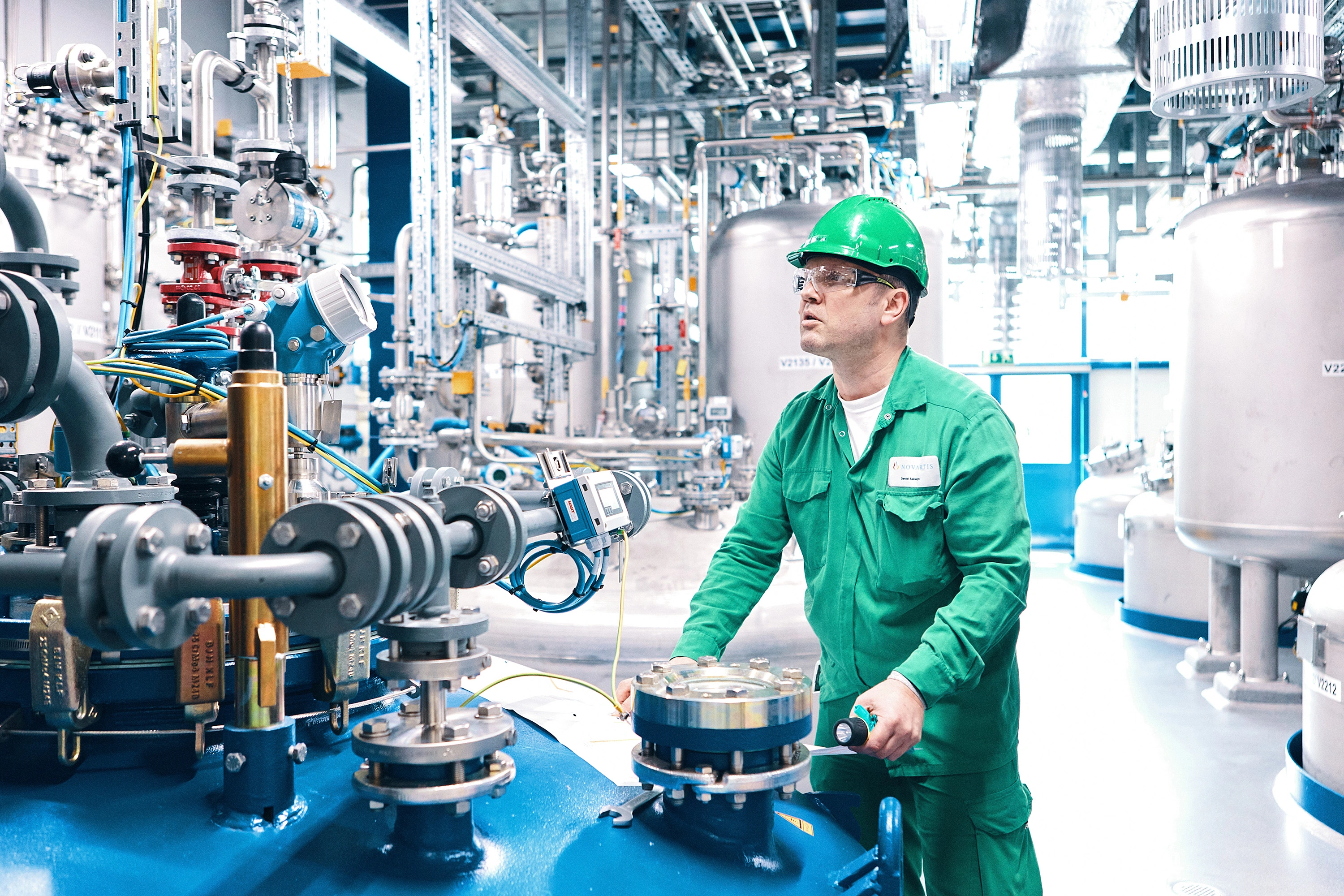 Production specialist working on the production process of RNA therapies in Schweizerhalle, Switzerland