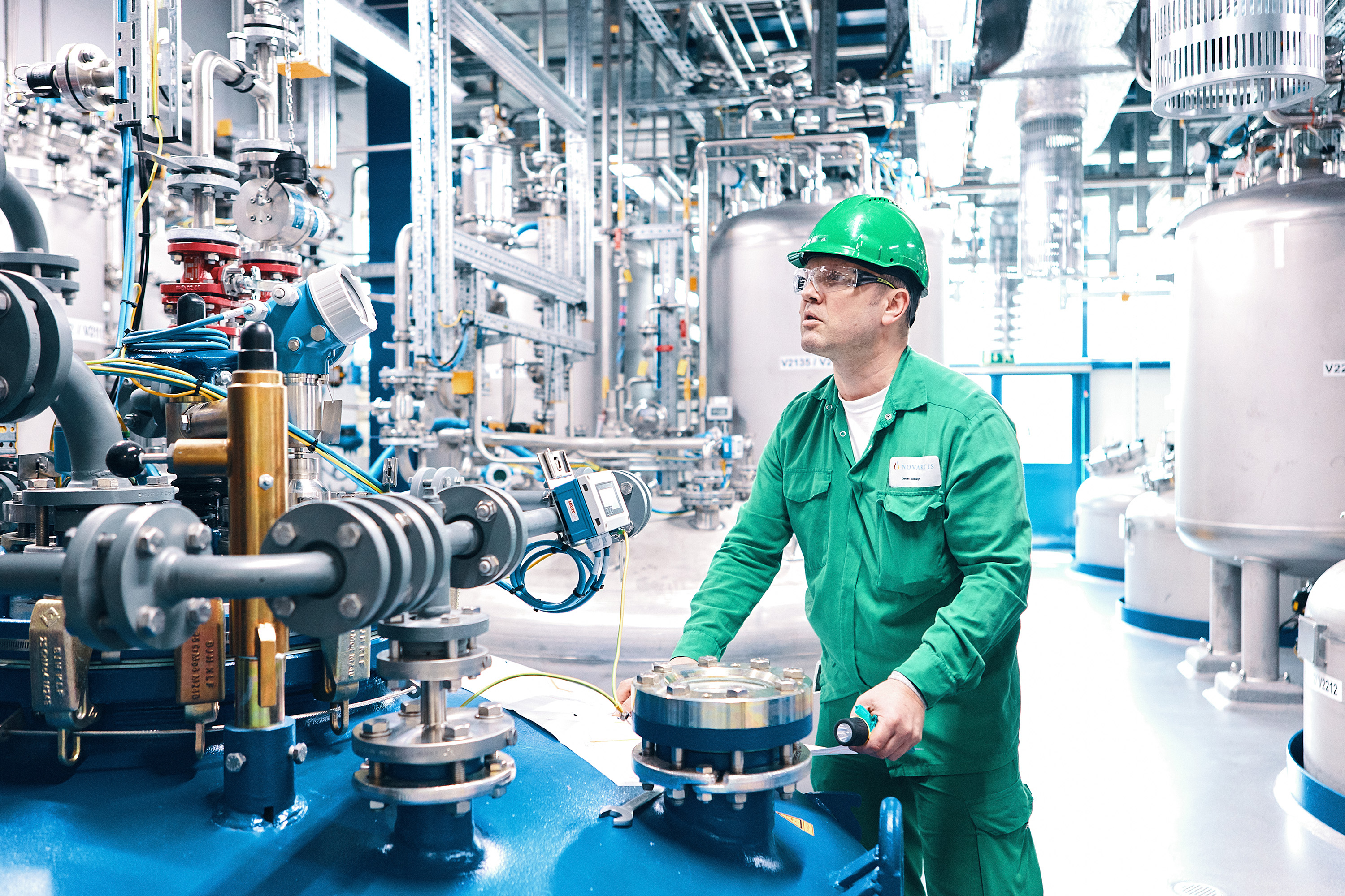 Production specialist working on the production process of RNA therapies in Schweizerhalle, Switzerland