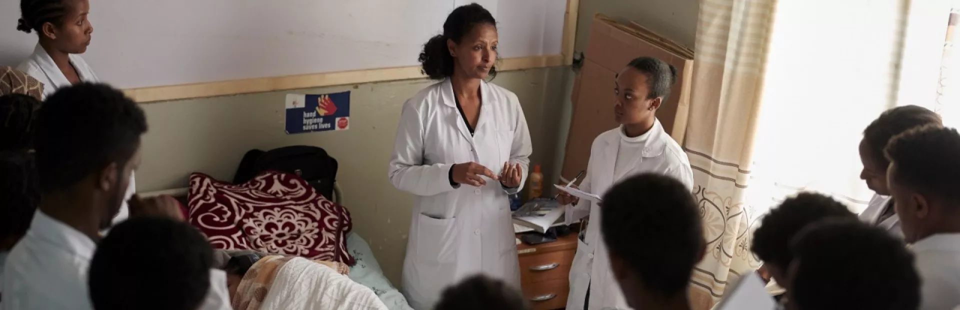 A doctor training young healthcare workers in Ethiopia