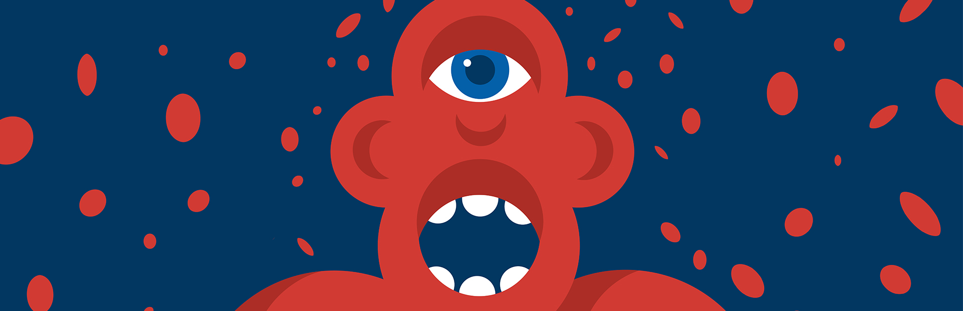 Character depiction of MDS with floating red blood cells all around.