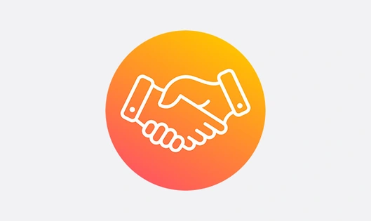 Orange gradient icon of a handshake