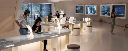 Modern technology learning center with interactive screens