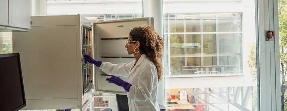 Scientist choosing samples