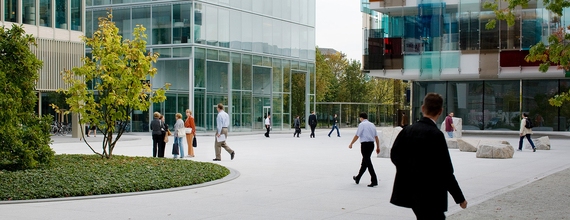 Business people walking on the Novartis Basel campus