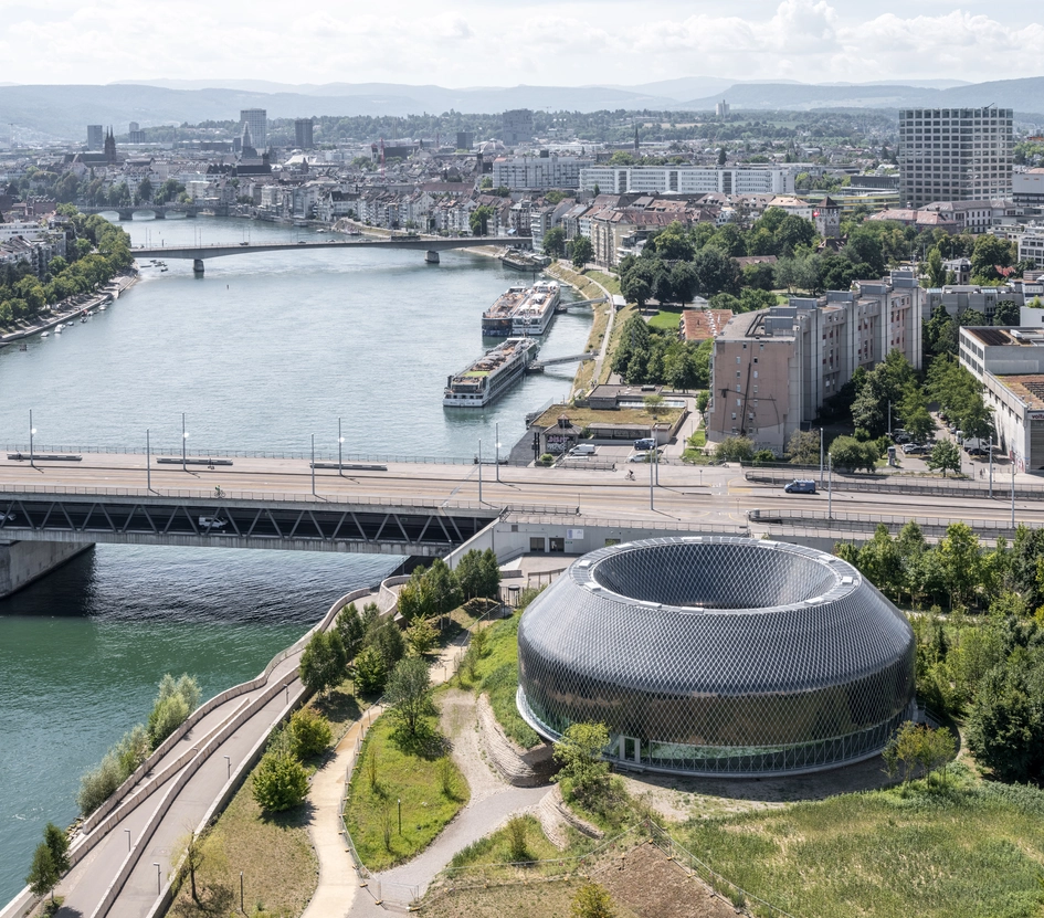 View of the Novartis Pavillon towards Dreirosenbrücke and city center