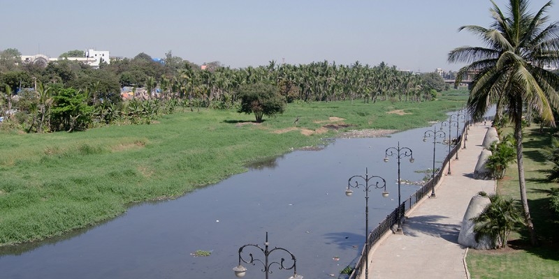 The south bank of the Musi River in Hyderabad, India