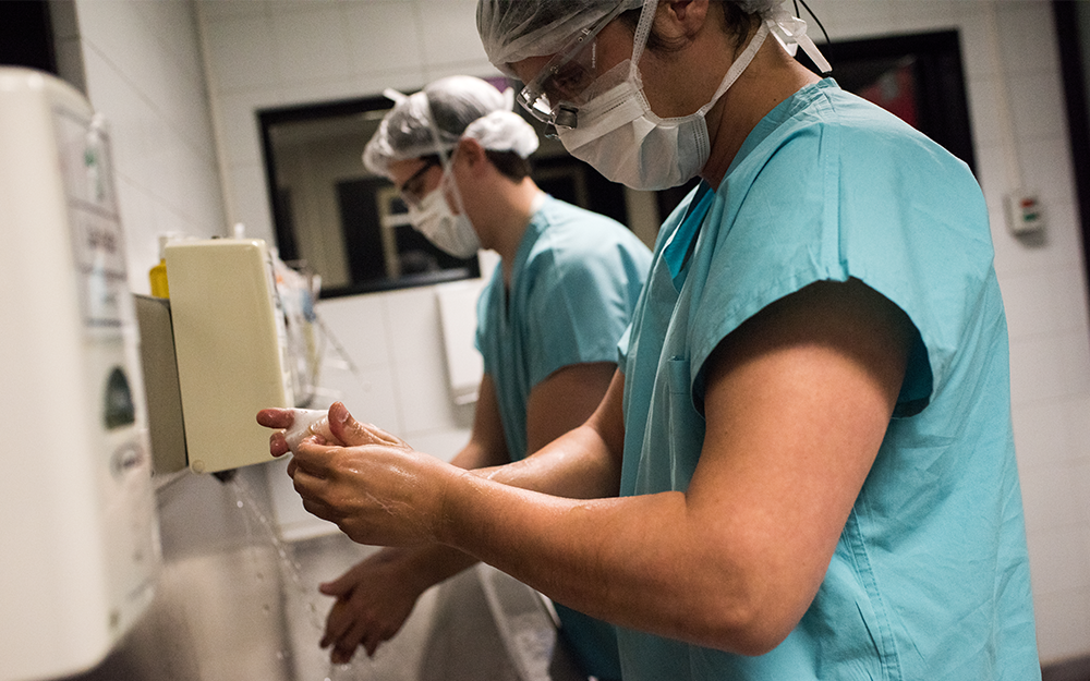 Transplant surgeon prepares to operate on liver donor